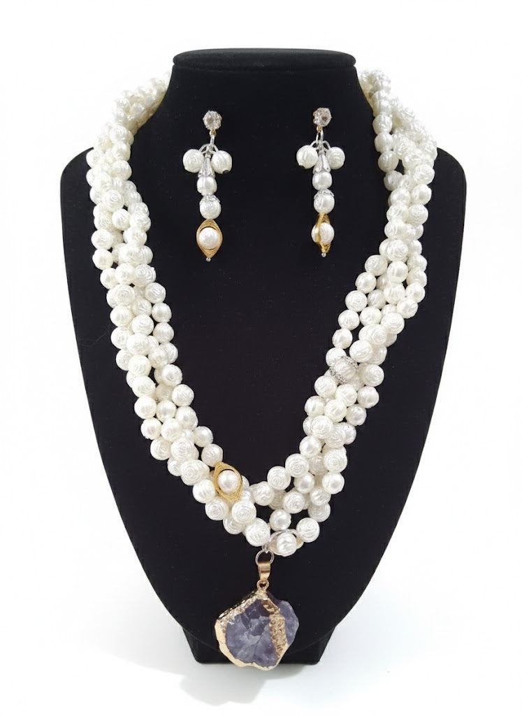 Amethyst Bloom Twisted Statement Necklace Set