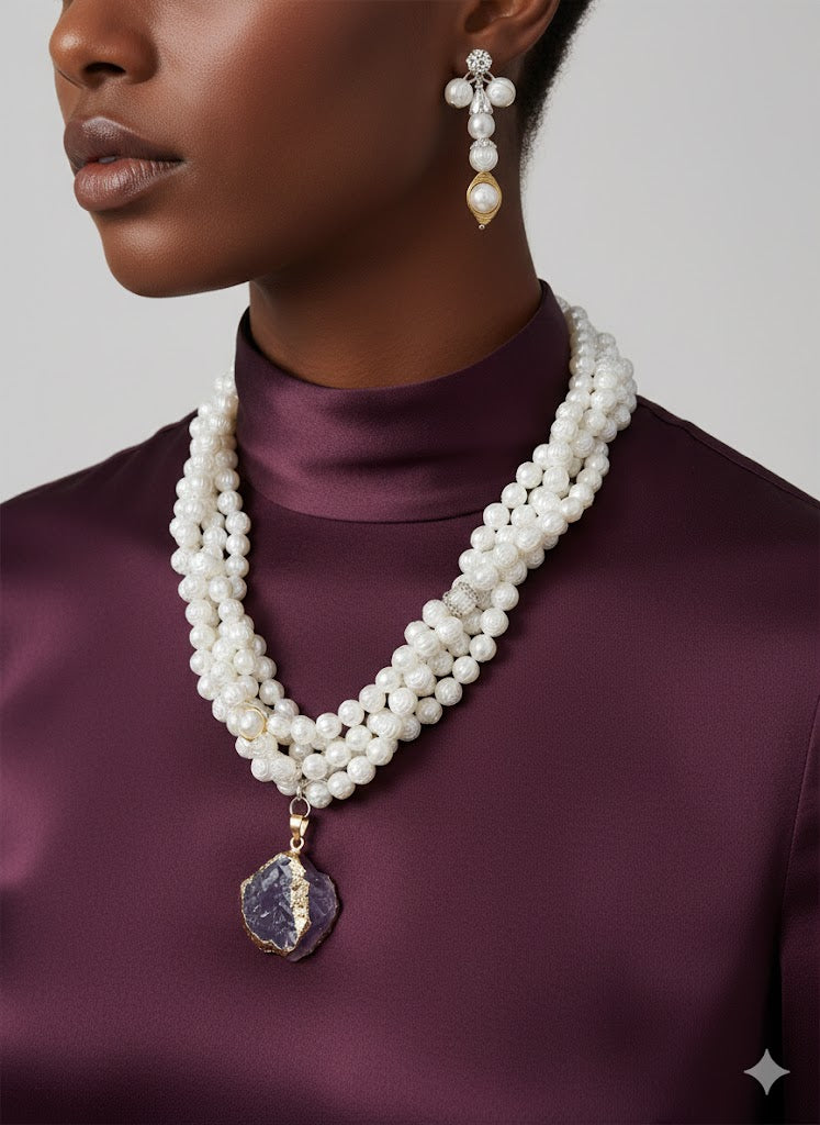Amethyst Bloom Twisted Statement Necklace Set