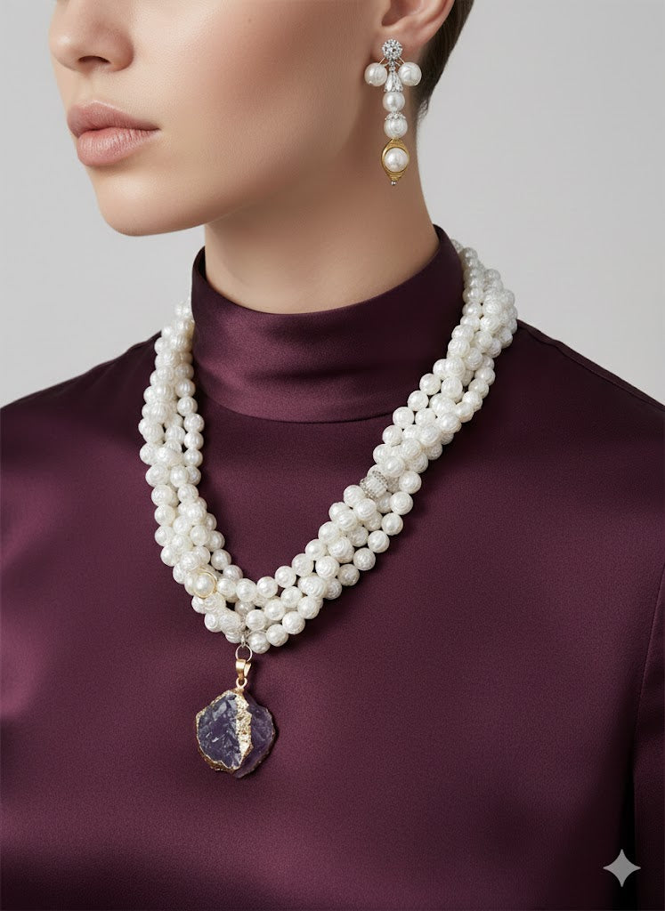 Amethyst Bloom Twisted Statement Necklace Set