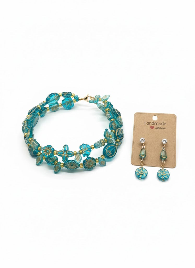 Azure Garden Beaded Bracelet and Earring Sets