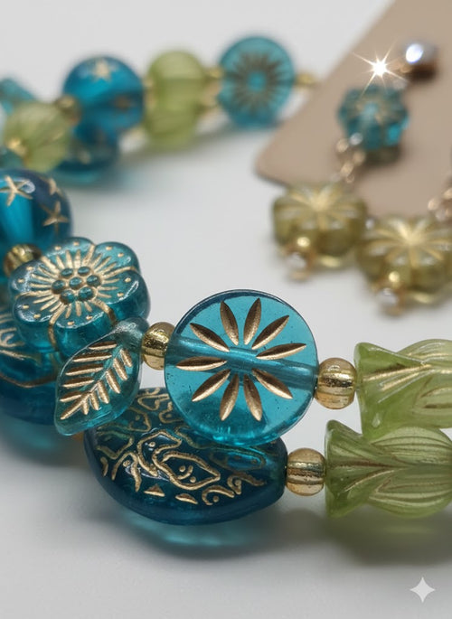 Azure Garden Beaded Bracelet and Earring Sets