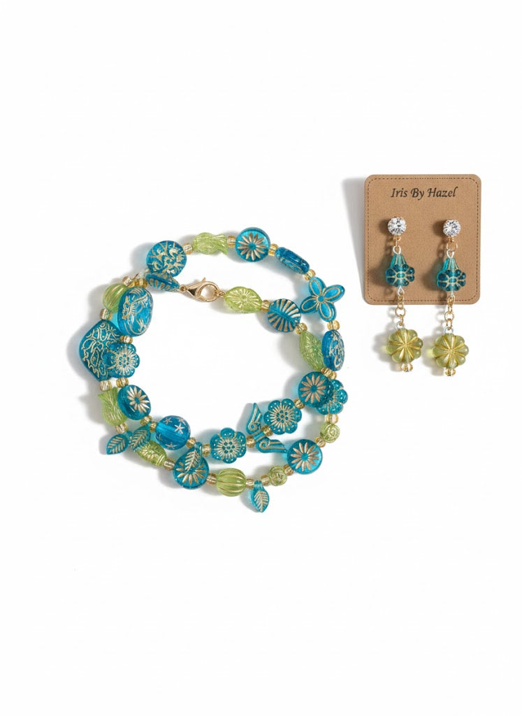 Azure Garden Beaded Bracelet and Earring Sets