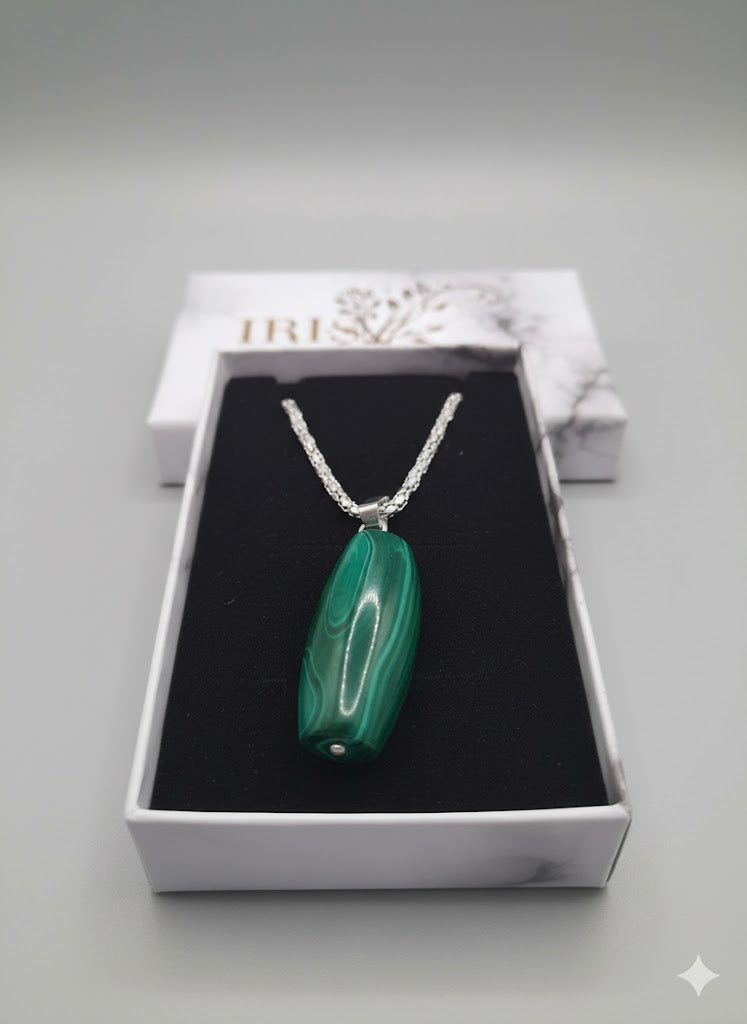 Emerald Labyrinth Natural Malachite Pendant Necklace