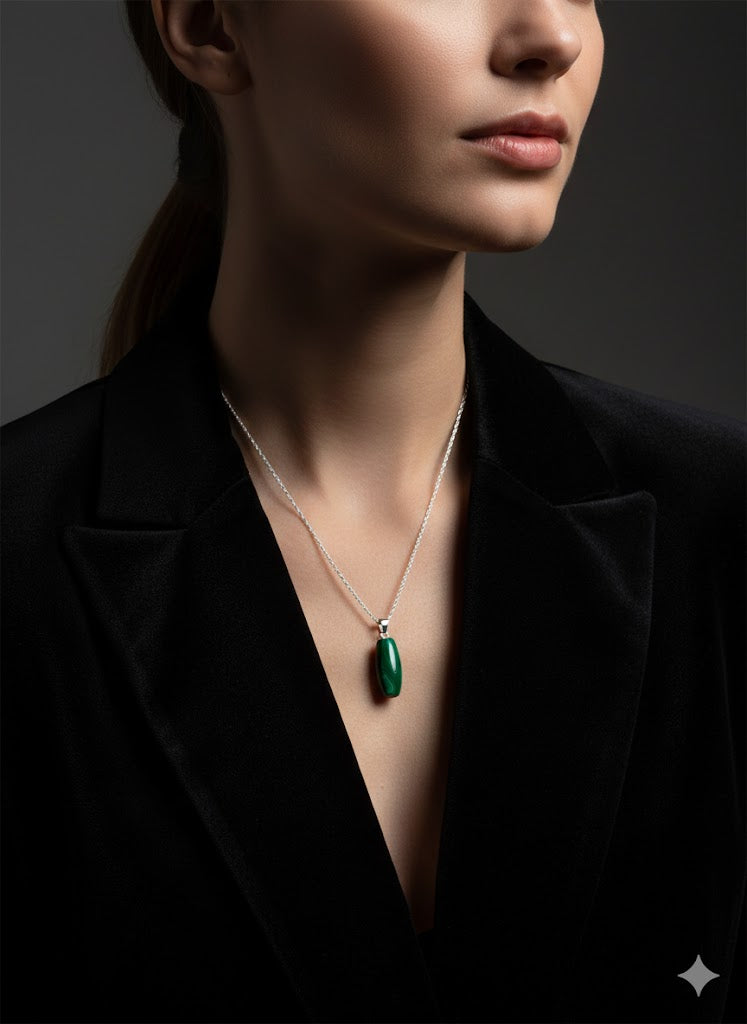 Emerald Labyrinth Natural Malachite Pendant Necklace