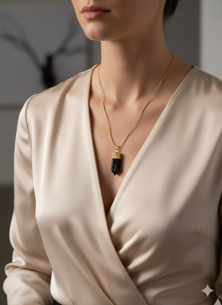 Obsidian Muse Natural Stone Pendant Necklace