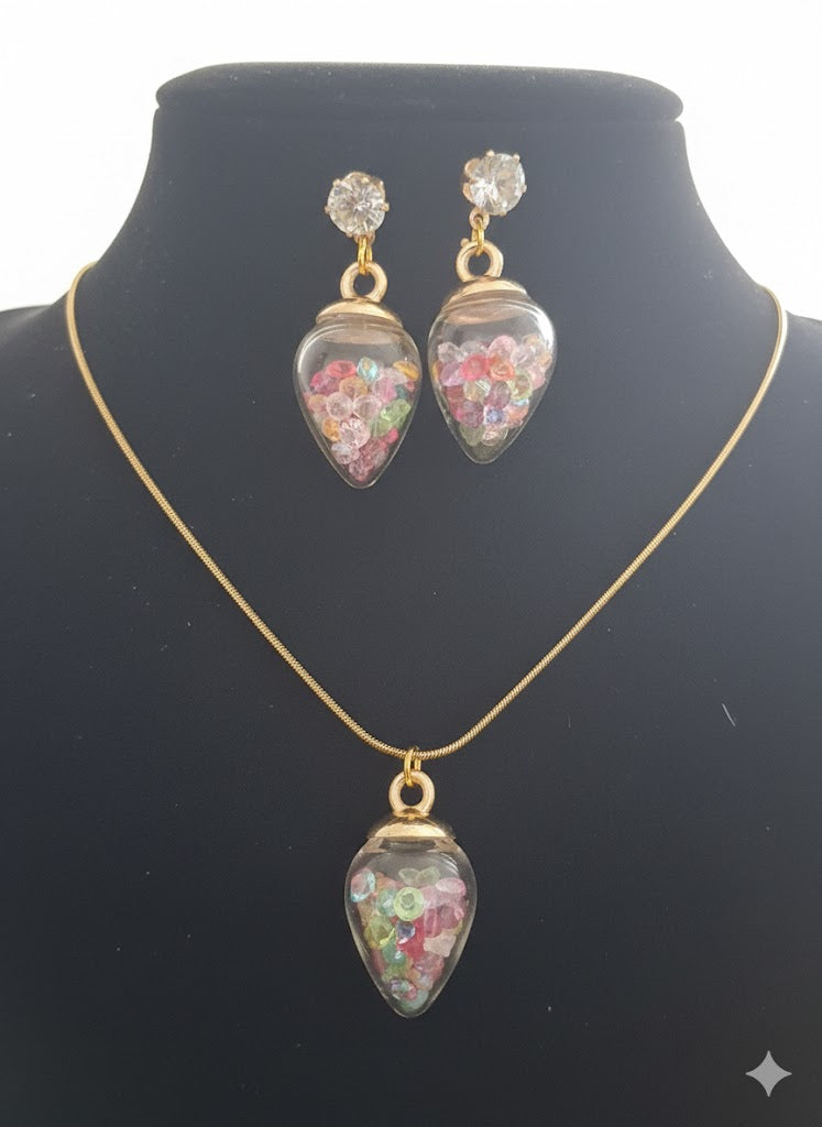 Prismatic Shaker Glass & Gold Necklace Set