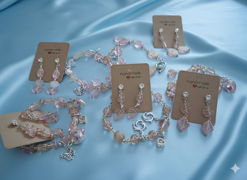 Rosé Garden Beaded Charm Bracelet and Earring Sets