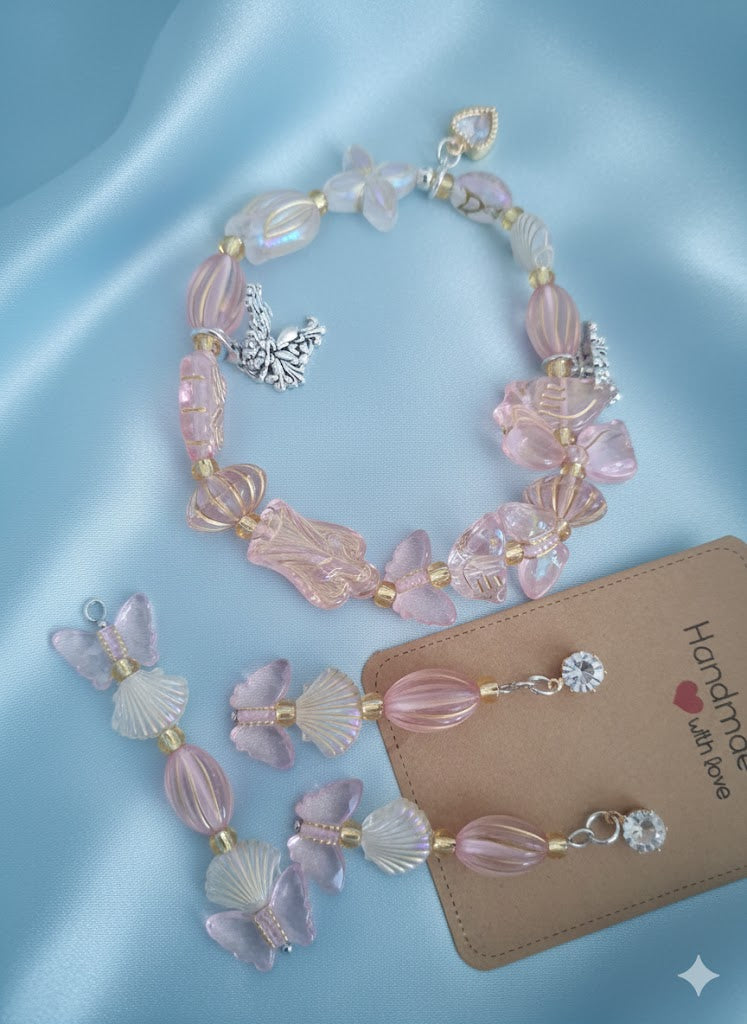 Rosé Garden Beaded Charm Bracelet and Earring Sets