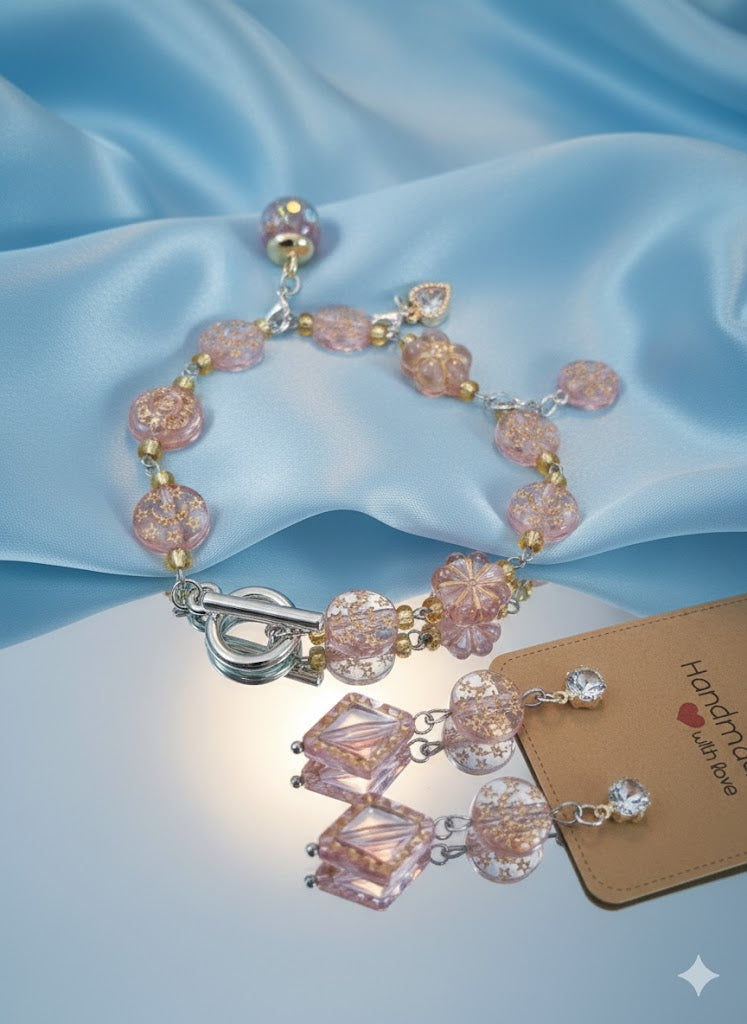 Rosé Garden Beaded Charm Bracelet and Earring Sets