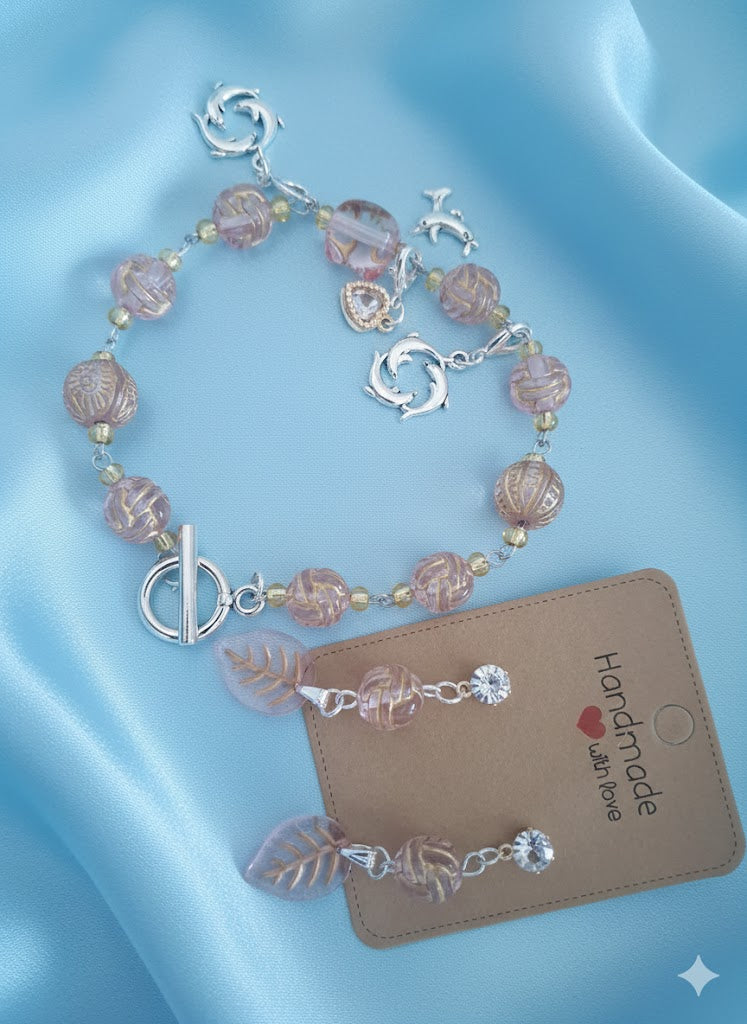 Rosé Garden Beaded Charm Bracelet and Earring Sets