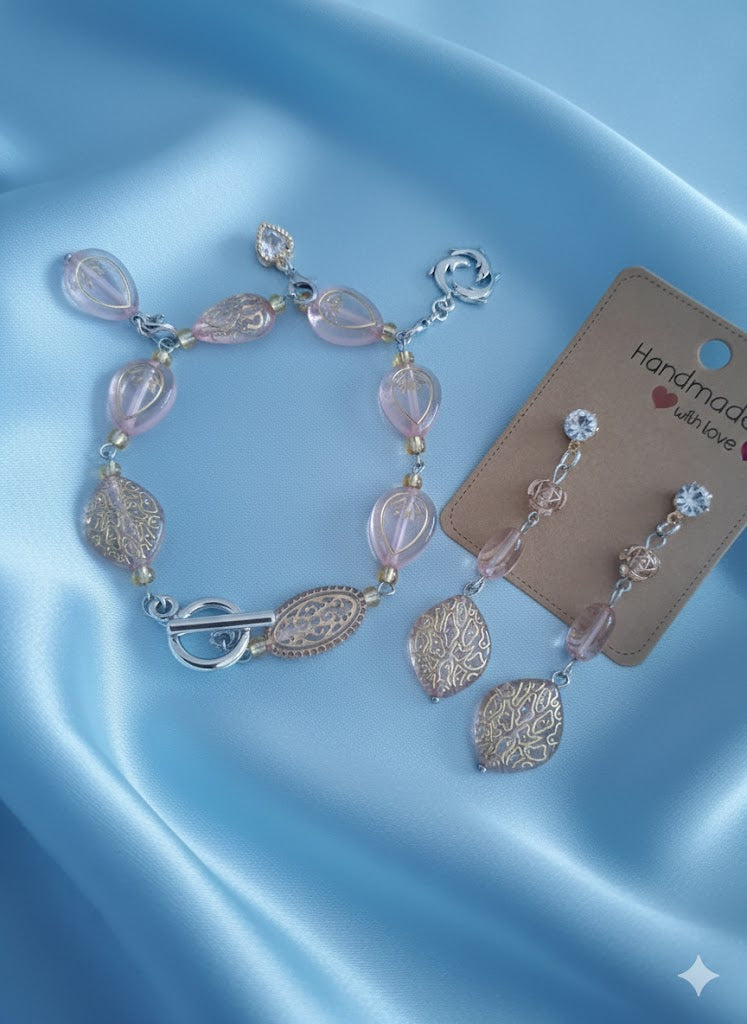 Rosé Garden Beaded Charm Bracelet and Earring Sets