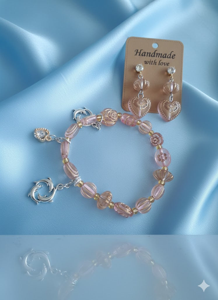 Rosé Garden Beaded Charm Bracelet and Earring Sets