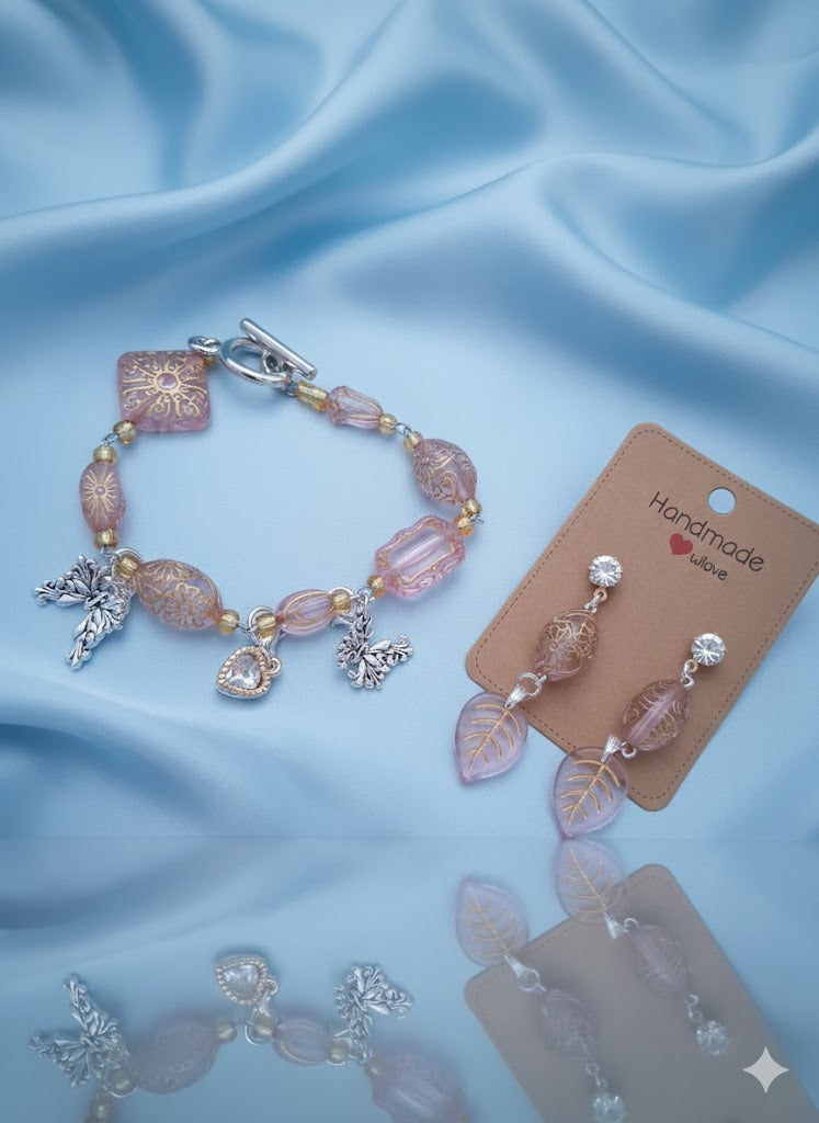 Rosé Garden Beaded Charm Bracelet and Earring Sets